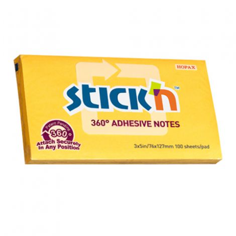 Karteczki samoprzylepne Stick'n 76x127mm, 100szt żółte